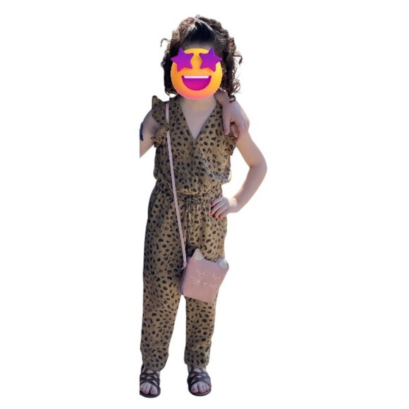 Bella Dahl Girls Jumpsuit Size: 4/5 Color: Brown Leopard - Picture 3 of 4